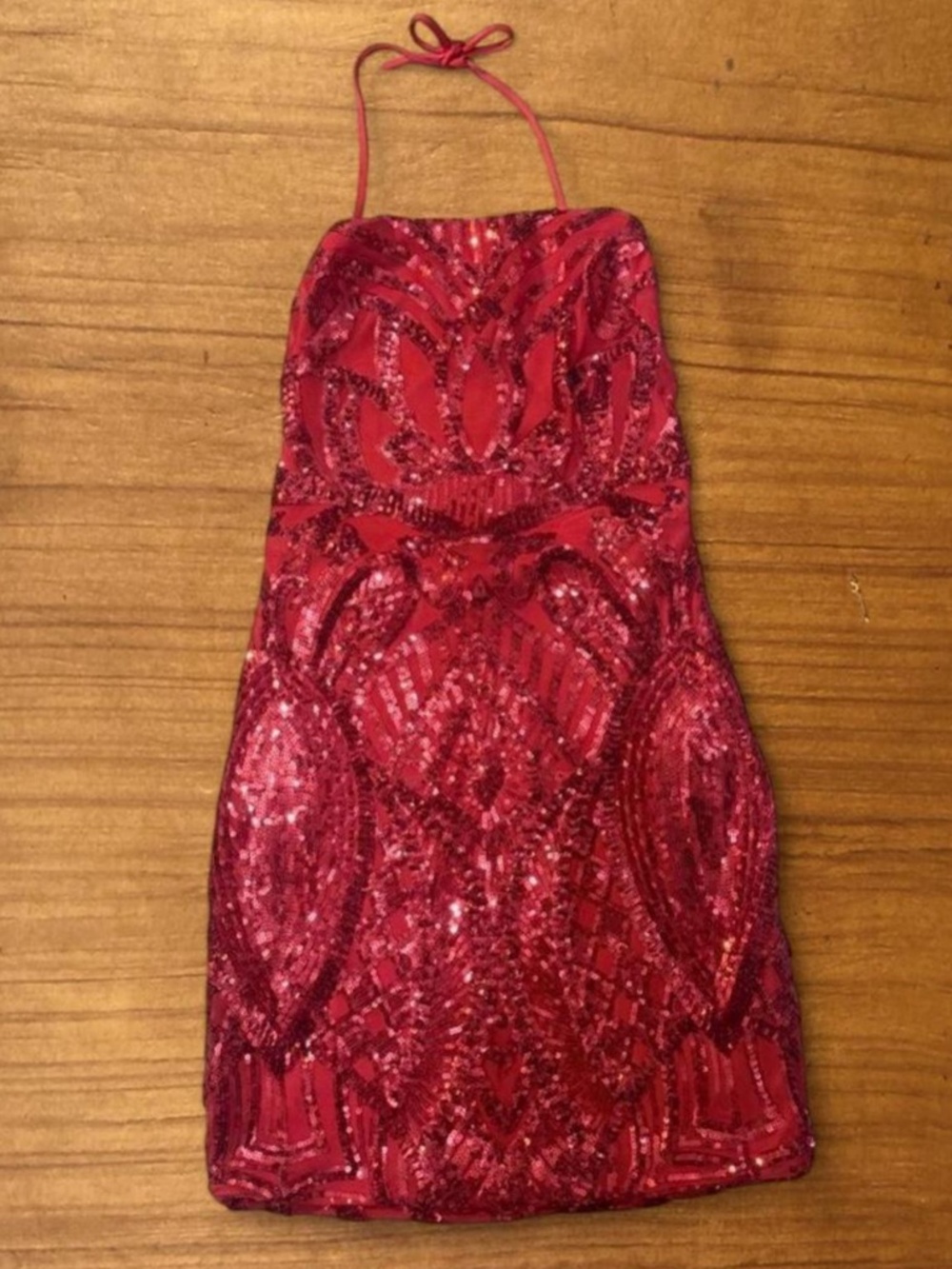Red Sequin Halter Dress Small